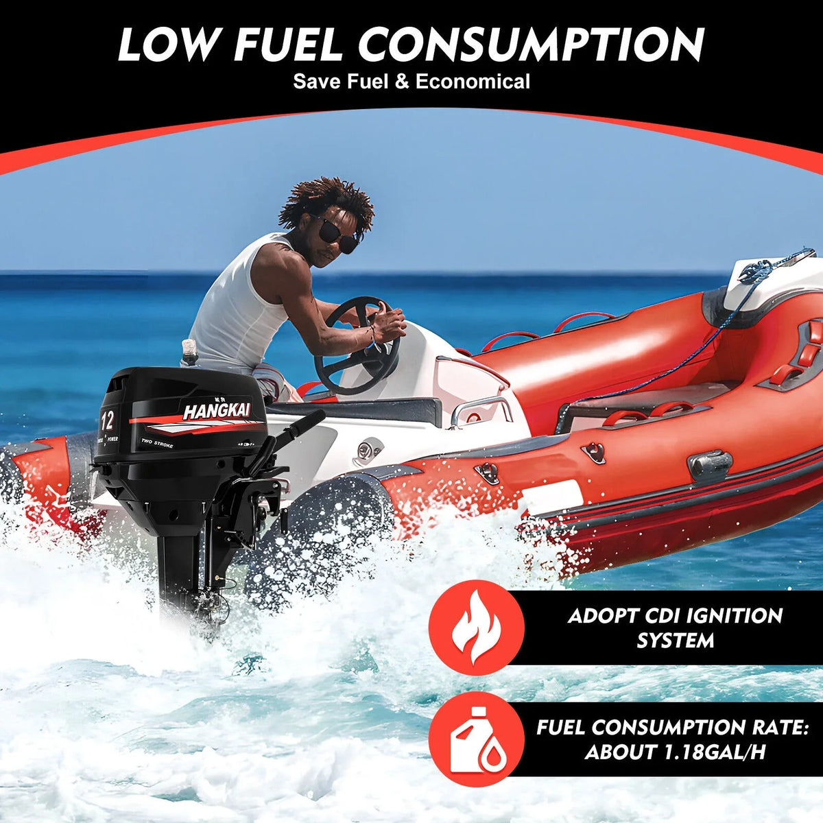 Fishing hp Stroke Motor 12 Heavy hp) Liquid Stroke (2 Boat System Boat Cooling Motor, 12 w/CDI Engine 169cc 2 Duty Outboard System
