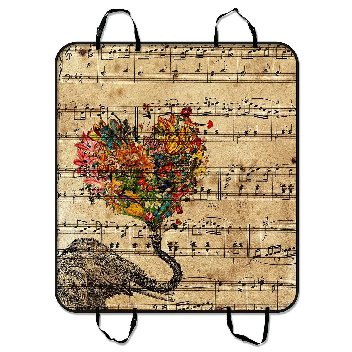 Mat Music 54x60 Elephant For Cargo Car Note inches and Dog Pet Hammock Cover with GCKG Mat Trucks Seat Car Cars Paisley and Colorful Heart SUV Trunk Seat Mat