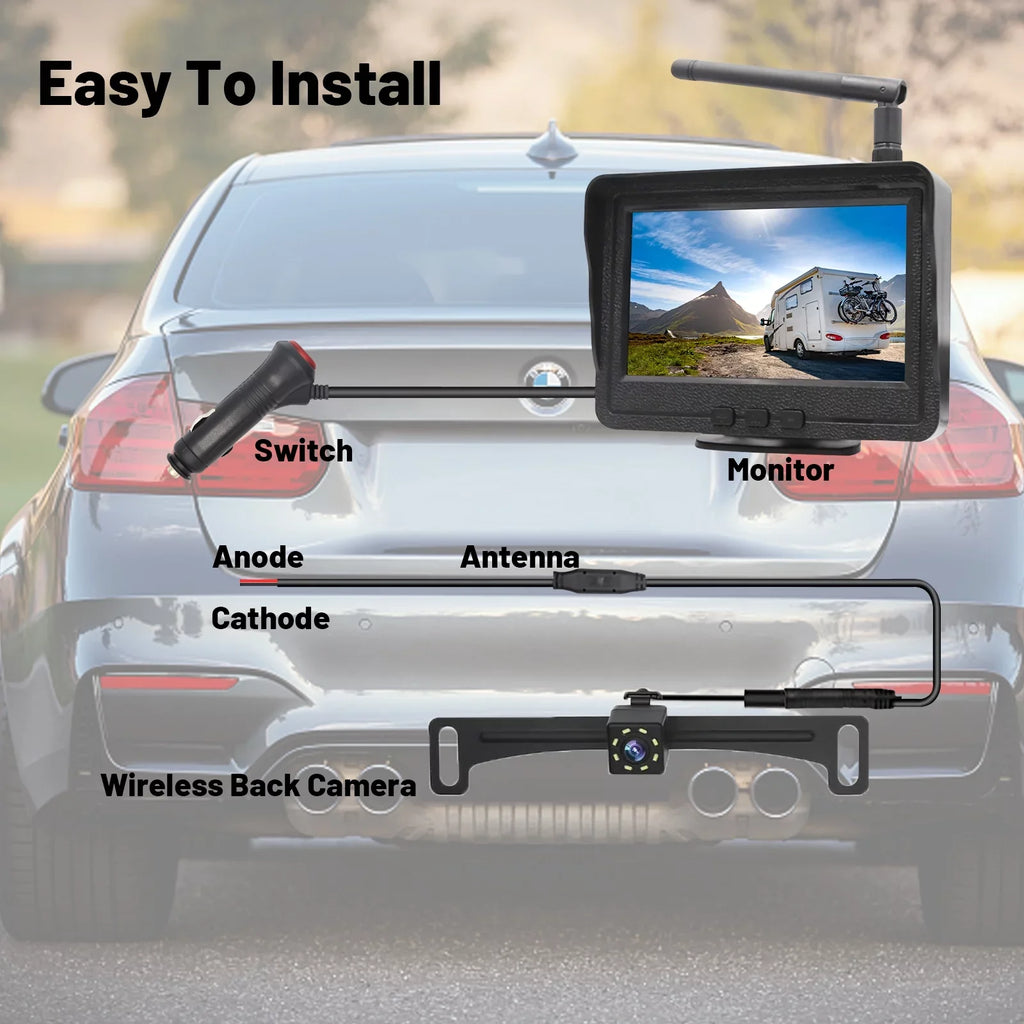 RV B-Qtech Truck, Vision Camera with LCD Rear Night Monitor for Backup Liquidproof Wireless Camera 4.3"" View 170 for Car,