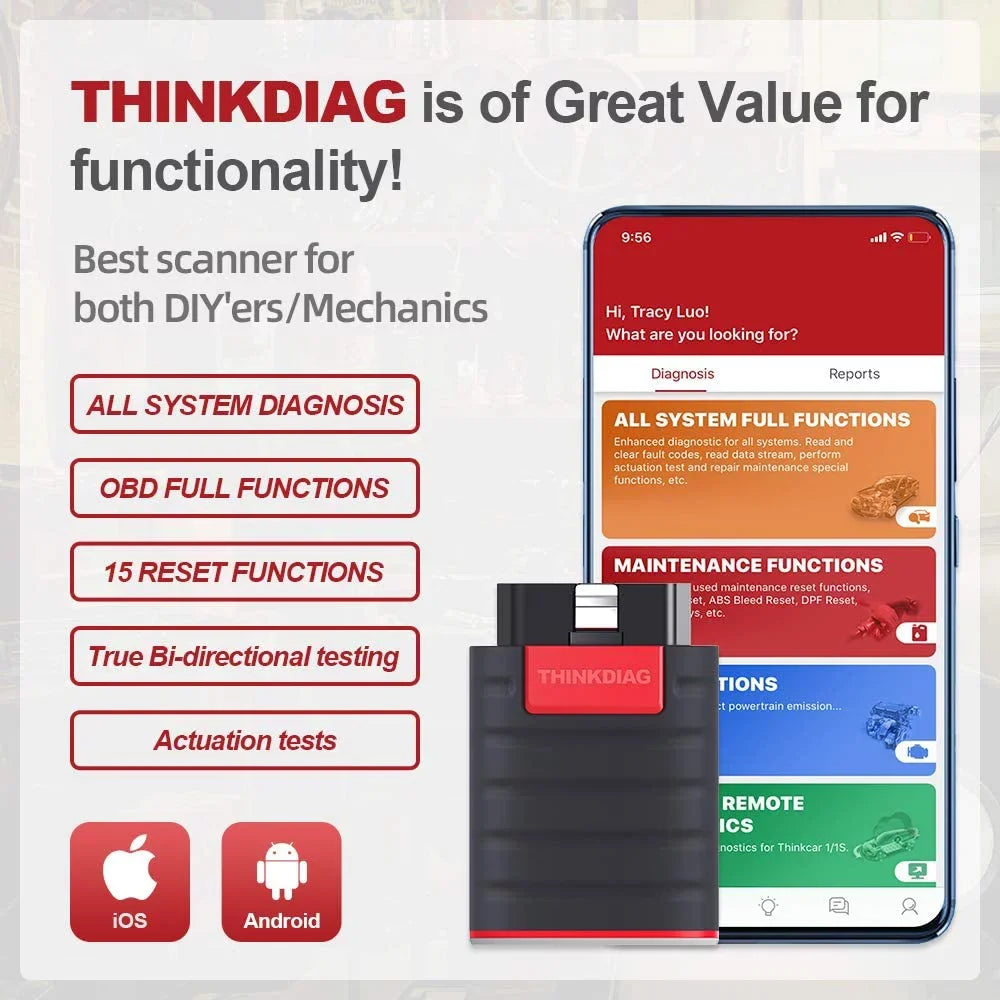 Code thinkcar Bluetooth Bluetooth, ThinkDiag Reader Car OBD2 Diagnostic Scanner