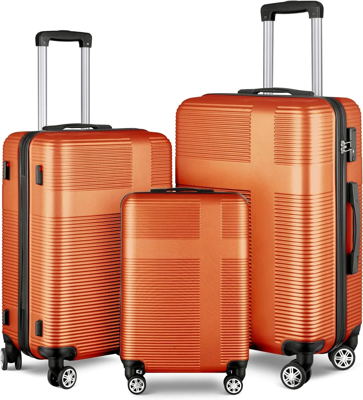 Set Sets 3 Suitcase Wheels,Orange with Luggage Hardside Sets with Orange(20in/24in/28in) Piece, Lock Women TSA Luggage Spinner for