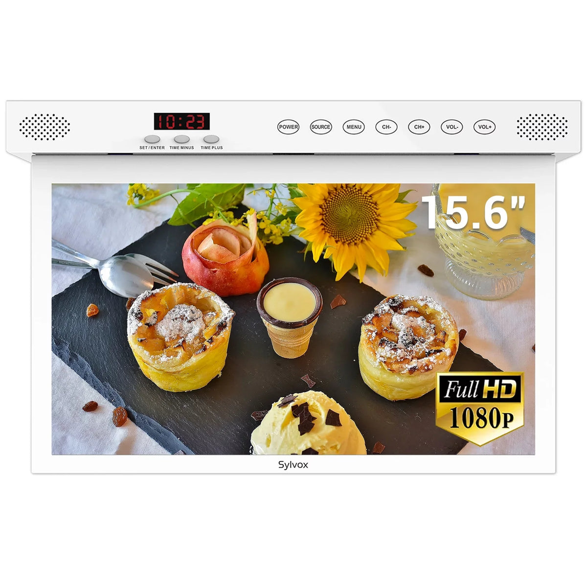 TV, Under Google WiFi Assistant Android 1080P Built-in Cabinet Support Google Play, Smart TV Kitchen Bluetooth inch Smart FHD TV, SYLVOX 15.6