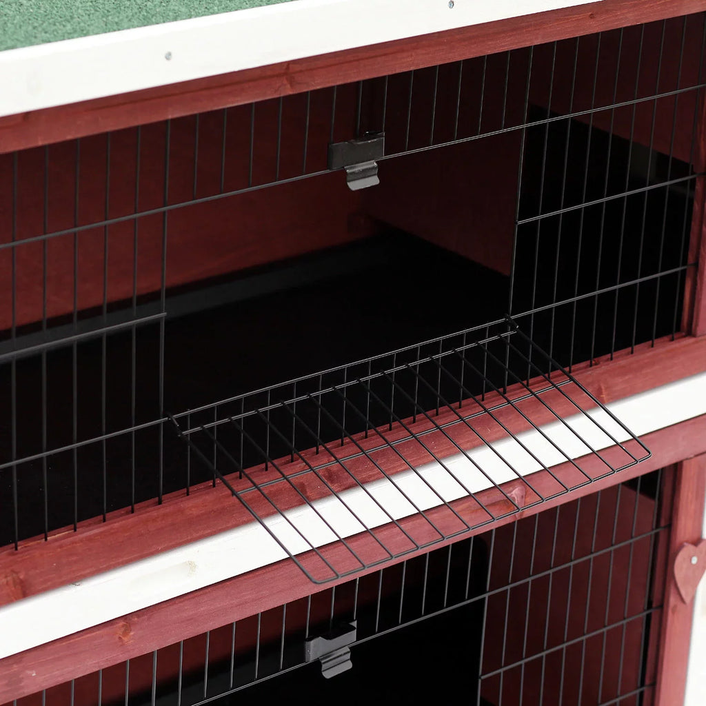 Rabbit Pull-Out with Weatherproof And Elevated Hutch 54" PawHut Run Stackable Wooden Enclosed 2-Story, Fun Trays,