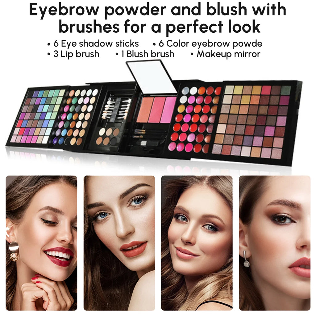 All-in-One Combination Powder Mirror, 177 Cosprof Pencil Eyebrow with Makeup Make Face Palette Set, Set Blusher Eyeliner Cosmetic Gift Powder Facial up Eyeshadow Concealer Colors