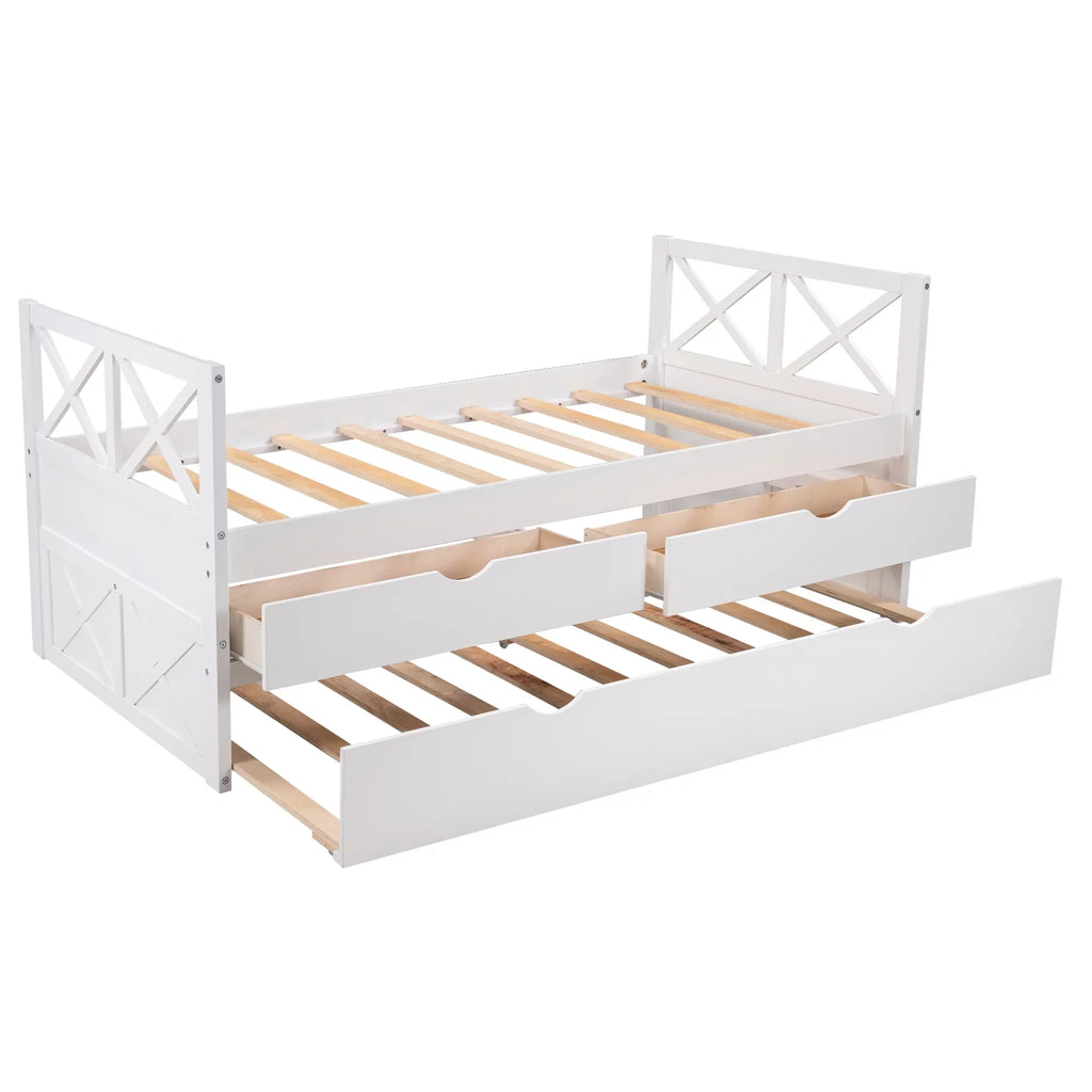 Twin, Bed Colors Wood Captain with Multiple Solid and Drawers, Trundle Merax