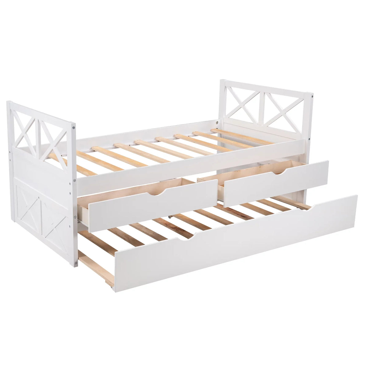Twin, Bed Colors Wood Captain with Multiple Solid and Drawers, Trundle Merax