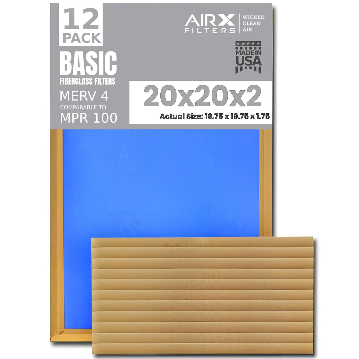 Fiberglass Pleated MPR Non AIR. Airflow Furnace Filter Dust 100 WICKED AIRX For From Restriction! Low Comparable FILTERS - to Filter Pack Basic CLEAN Air Filters, of Economy 20x20x2 12