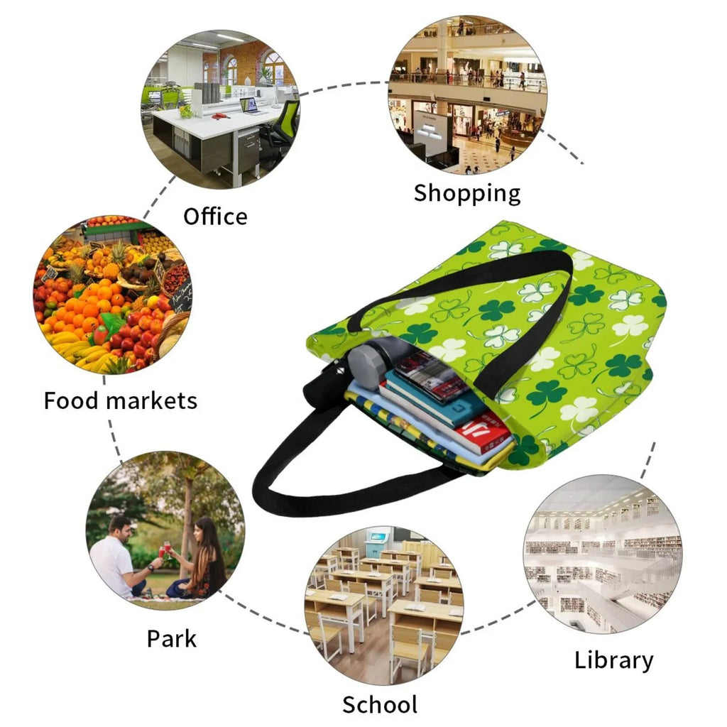 Office, Groceries, St for Shopping Day7 Bag, Fitness Tote Stylish Buying Patrick's Suitable with Shoulder Easygdp Bag Handbag Zip, Canvas
