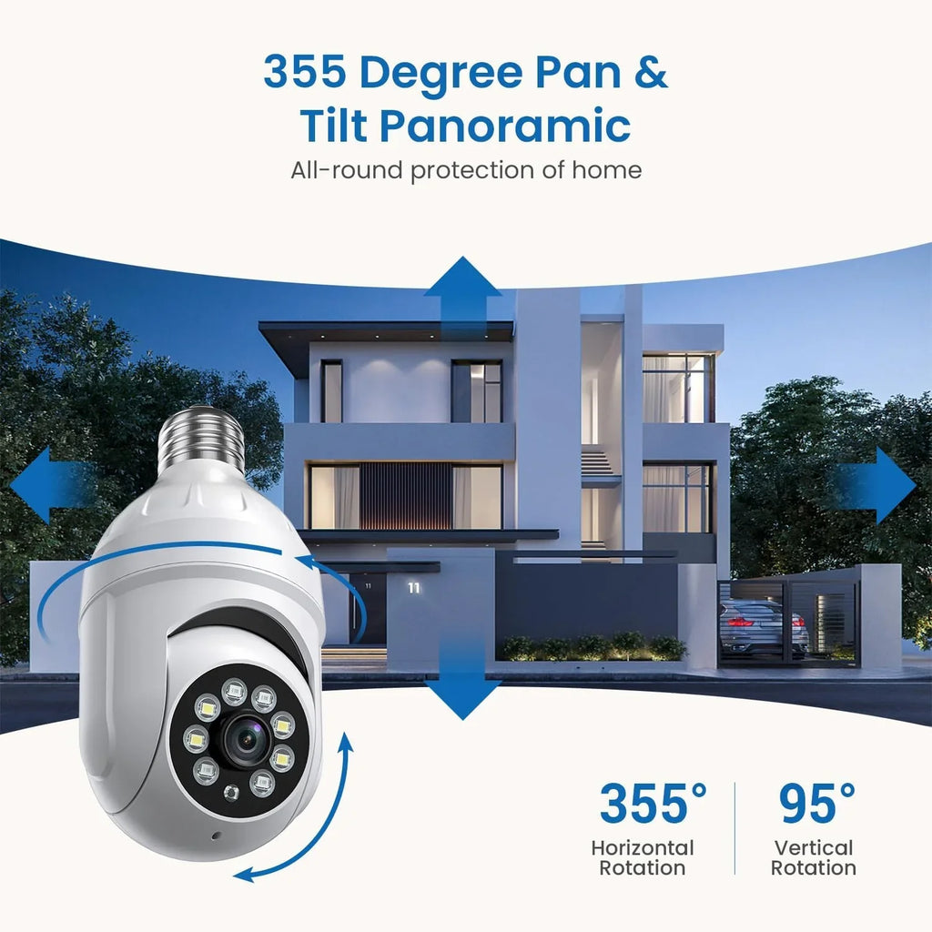 Bulb Light Panora 1080p 2-Way Dome Detection, Live AI BITEP View, 355° Cam, Security Camera, Human