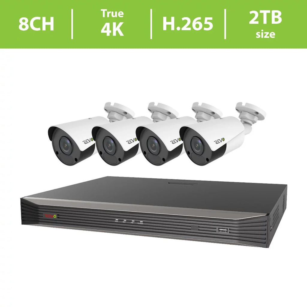 Access x HD Indoor/Outdoor 4K Via HDD Lens Cameras 4 Fixed True Smart 2TB Ultra 4K Video 8CH. Revo Phone, System, NVR PC Remote MAC Surveillance IP & Tablet, -