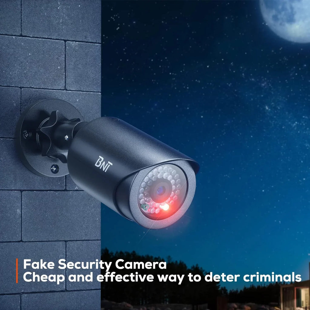 with Indoor/Outdoor Camera, (2 Dummy Security Fake for One Night, Red Home and Light Security BNT Businesses at
