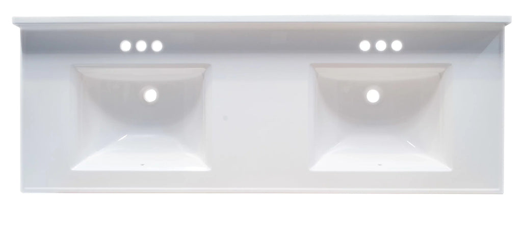 House Rectangle Design Mount Camilla Integrated 557678-WHT Vanity with Centerset Cultured Top Backsplash, Double White Solid 61-inch Marble Bowl