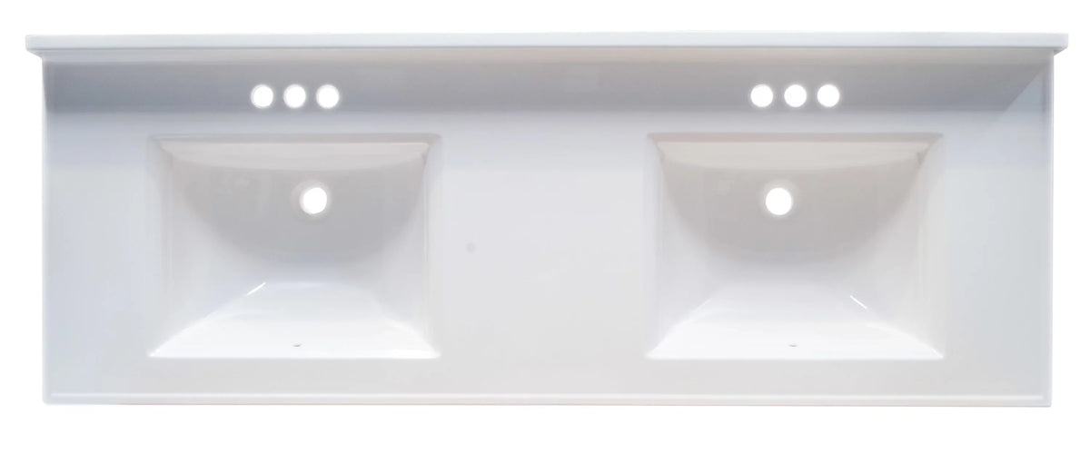 House Rectangle Design Mount Camilla Integrated 557678-WHT Vanity with Centerset Cultured Top Backsplash, Double White Solid 61-inch Marble Bowl