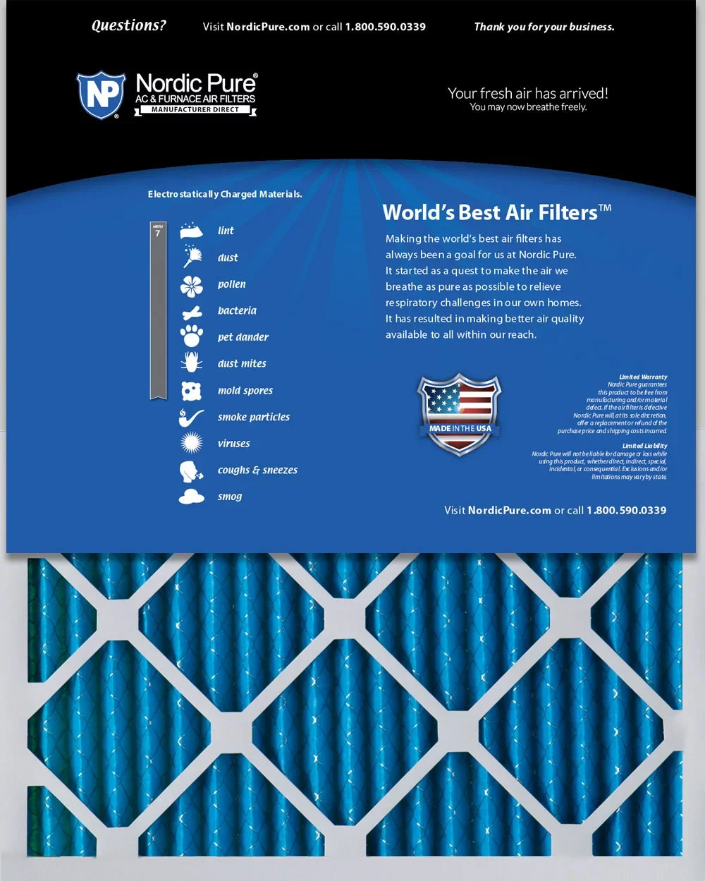 Pack Nordic Filters 7 6 Pleated 24x30x1 Air MERV Pure